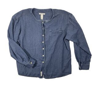 Vintage Timberland Women’s Denim Button-Down Shirt Size L Long Sleeve